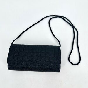 3/$15 Clutch Purse Evening Bag Shoulder Strap Small Flap Black Shimmer Sparkle